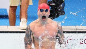 Adam Peaty after winning the race