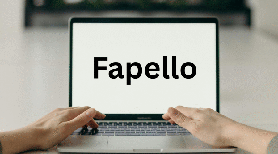 Person uising Laptop with both the hand and on laptop it's written Fapello