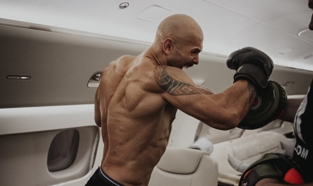 tate practicing for Misfits Boxing