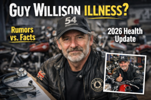 Guy Willison Illness: The Complete Truth, Rumors Explained, and 2026 Health Update Guy Willison in his motorcycle workshop amid illness rumors, showing a 2026 health update and fact check background