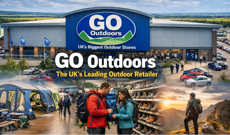 GO Outdoors Revenue Hits £341M: Inside the UK’s Largest Outdoor Retailer GO Outdoors flagship store exterior and interior with camping gear, hiking boots, and outdoor adventurer in the UK
