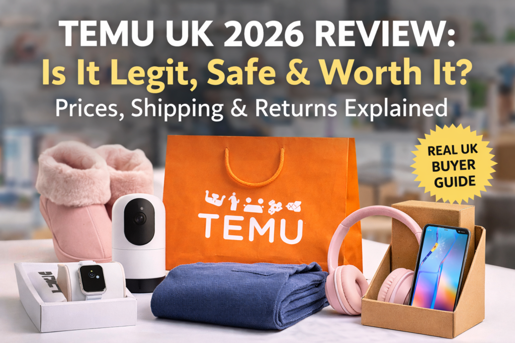 Temu UK products including electronics, fashion and gadgets showcasing cheap online shopping marketplace